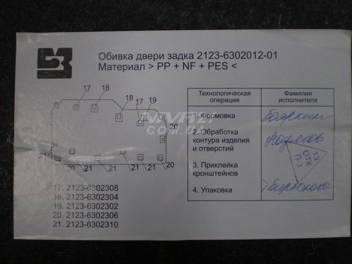 Обивка задка (ляды) ваз 2123 АвтоВАЗ